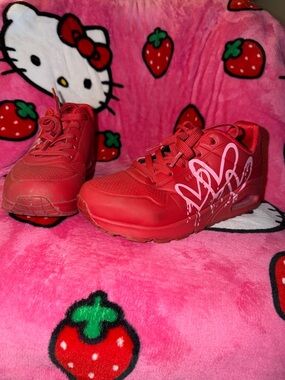 Skechers Red Athletic Sneakers with Pink Graphic Detail